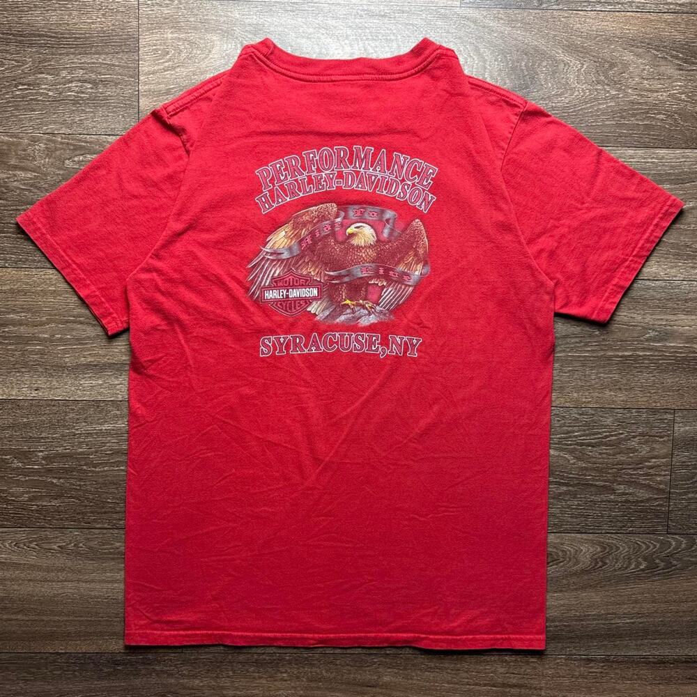 Y2K Harley Davidson Red Pocket Tee with Eagle Graphic